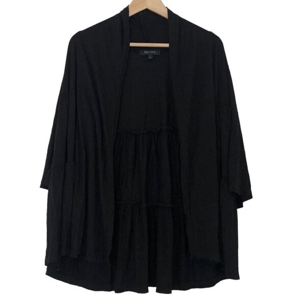 Karen Kane Open Front Cardigan Black Lagenlook Layering Top Made in USA Large - Picture 1 of 8